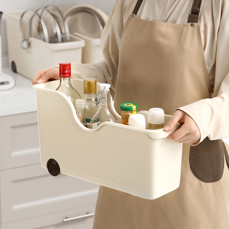 洛诺兔【橱柜收纳能手】厨房收纳盒带轮收纳锅具调味料置物架储物筐