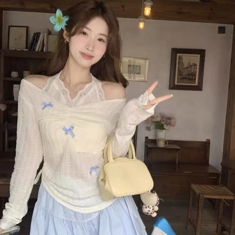 98229-设计感蝴蝶结纯欲不规则蕾丝