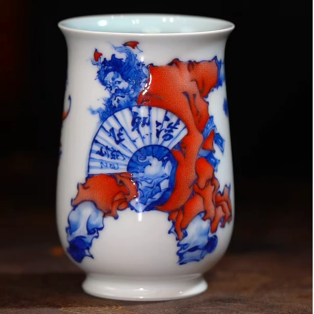 【寒山窑】青花釉里红-斗珐琅彩-钟馗浩然正气-手握杯