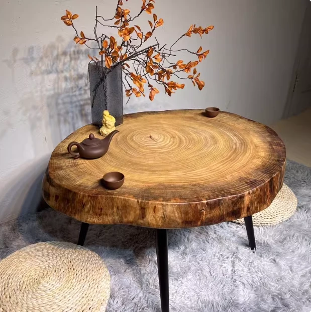 原木茶几圆桌圆形桌子家用轻奢茶几