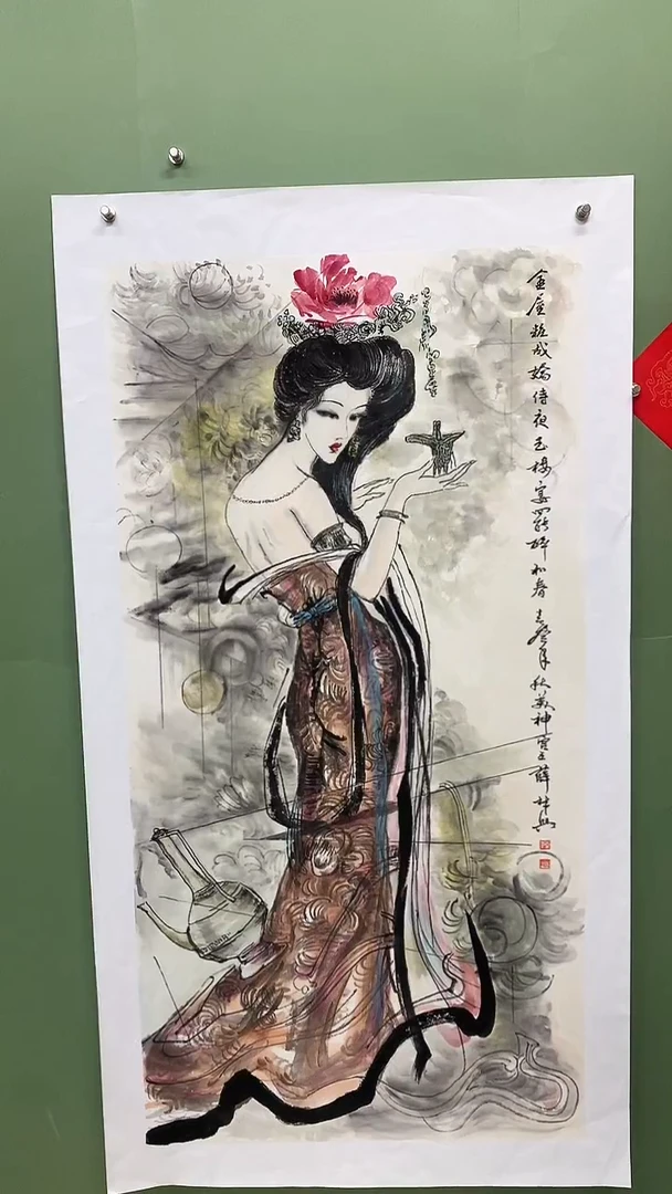 竖款精品四尺人物，美女