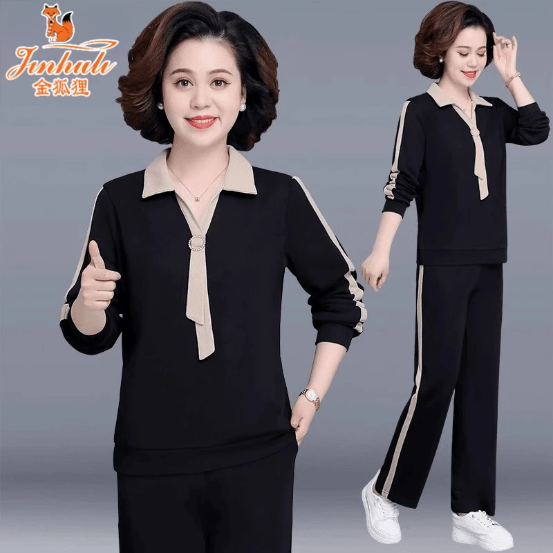 中年妈妈秋装套装2024新款洋气夏装上衣中老年女装春秋休