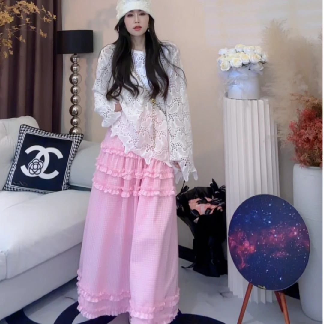 L.X~浪漫法式宽松百搭半身裙女新款小众高腰显瘦粉色a字群6178