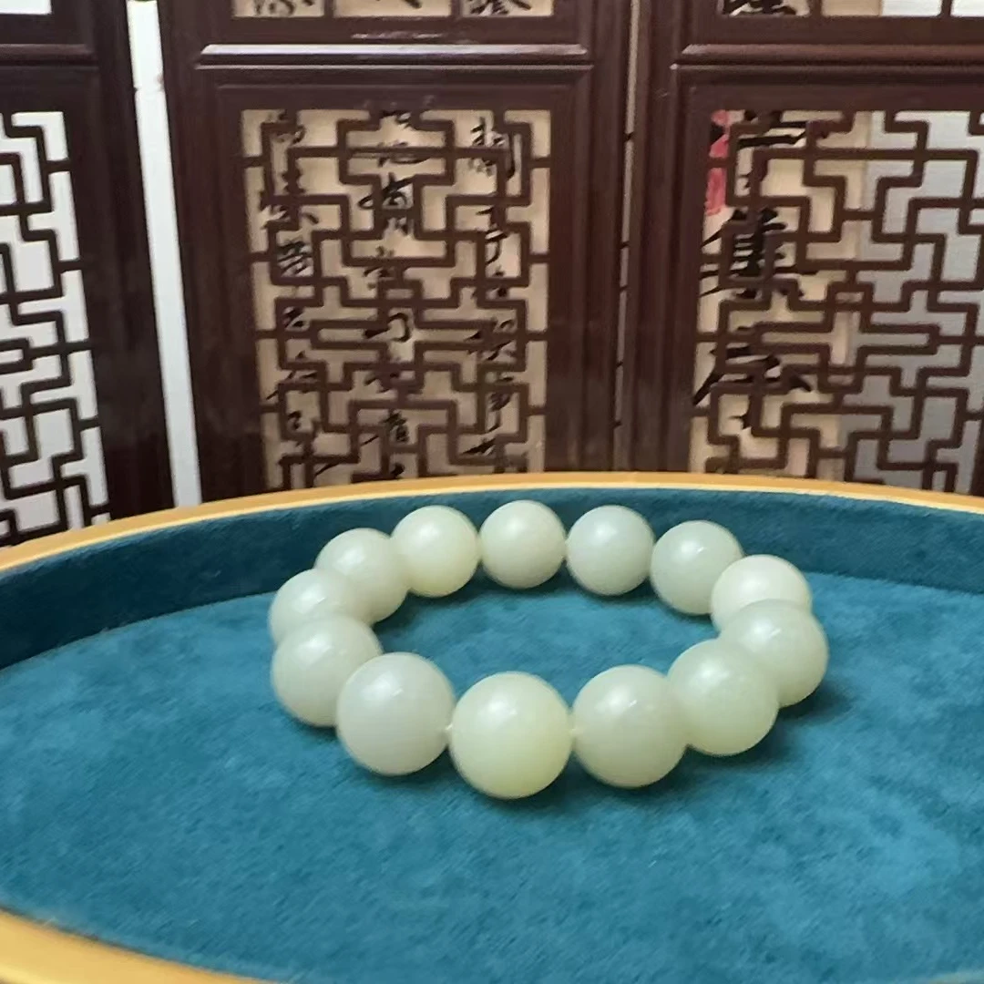 和田玉若羌黄口圆珠手串（18mm）