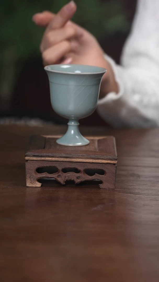 【闪购商品】清凉寺原产地仿古釉手工汝瓷红酒杯