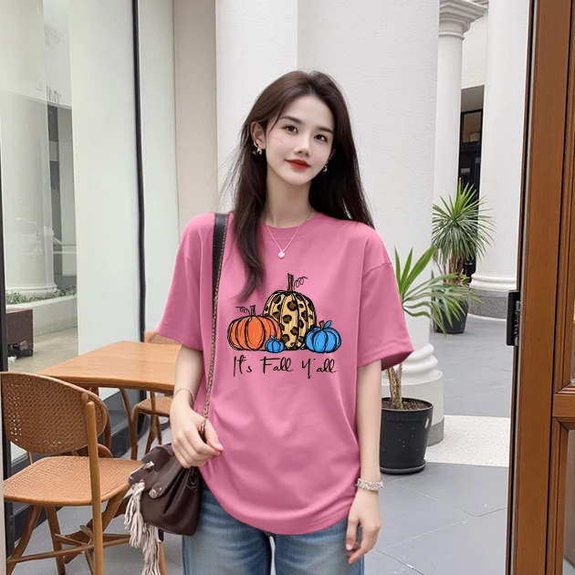 【南瓜马车】纯棉宽松显瘦短袖T恤印花圆领时尚休闲百搭上衣