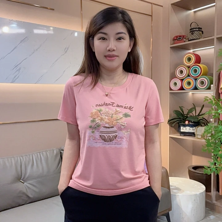 怡特美【平安喜乐】夏季兰精莫代+棉工艺刺绣抗菌圆领短袖t恤259859