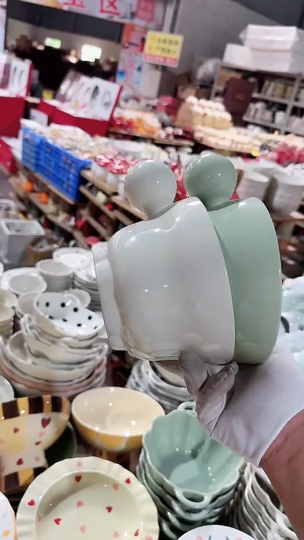 碗2个绿色和奶油 微瑕