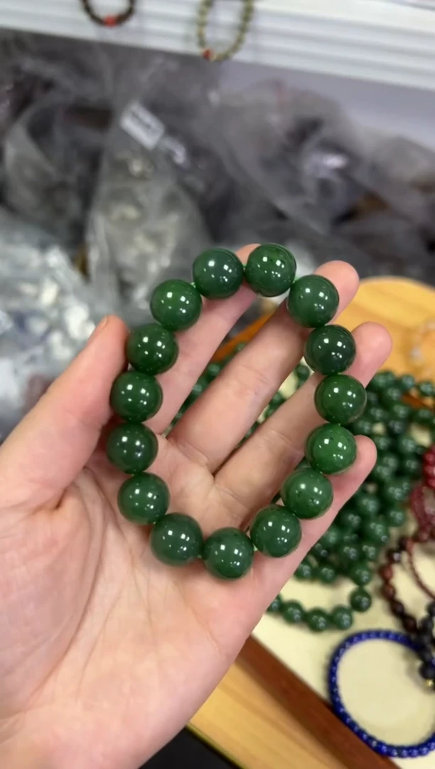 【闪购商品】和田玉手链未镶嵌和田碧玉圆珠手串14MM[0572]