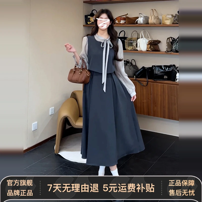 长袖拼接假两件连衣裙子女装2025新款开春季一整套装裙jk制服穿搭