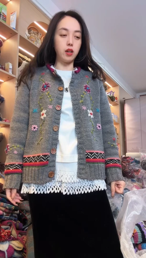 羊毛纯手工美丽如开衫外套l 码