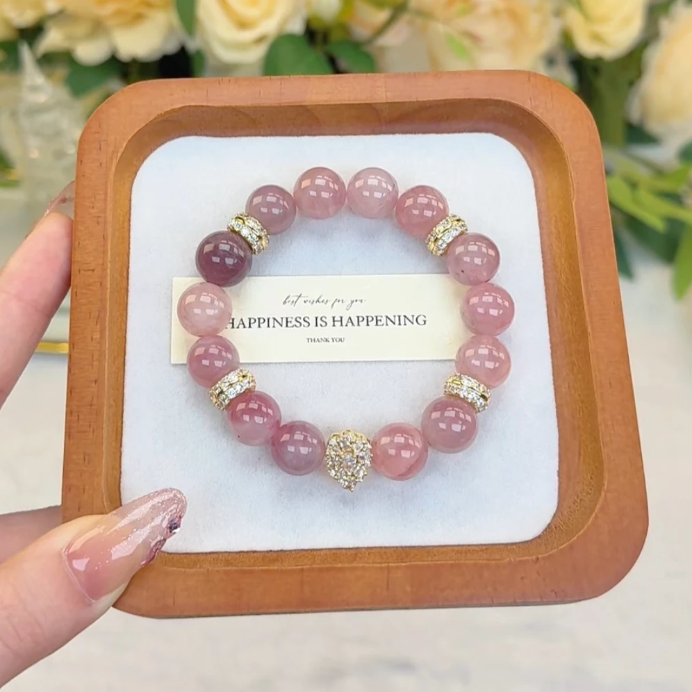 【锦鲤】好运常在天然紫马粉水晶12mm招桃花加斯粉晶手串