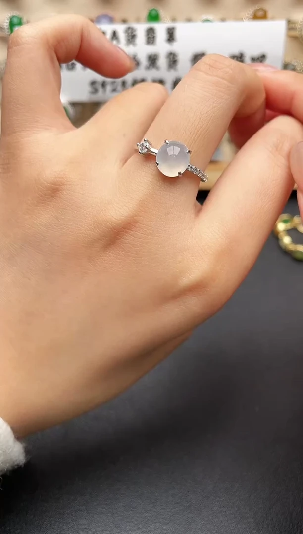 银S925镶嵌戒指翡翠一物一证一礼盒