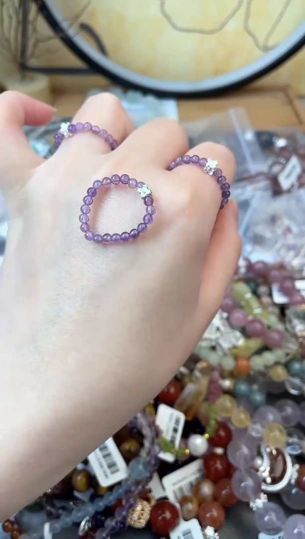 【闪购商品】紫晶戒指银S925镶嵌110手串