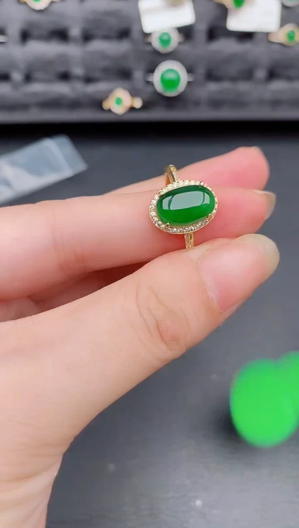 银S925镶嵌戒指翡翠天然a货翡翠245