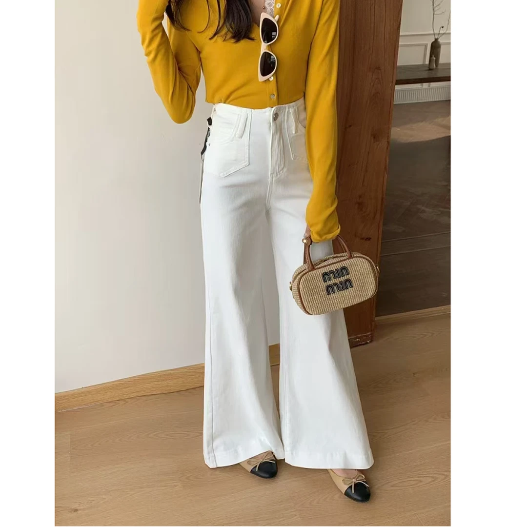 恩恩自制【阔腿微喇】高腰显瘦修身牛仔裤女百搭阔腿喇叭裤