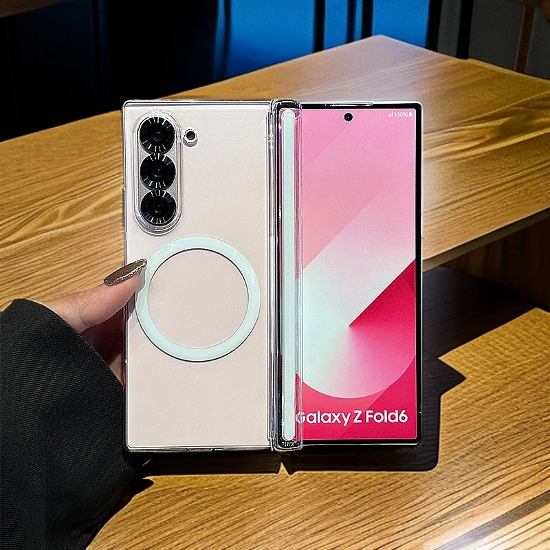 适用 三星zfold6手机壳透明磁吸中轴zfold5铰链全包w24超薄不发黄