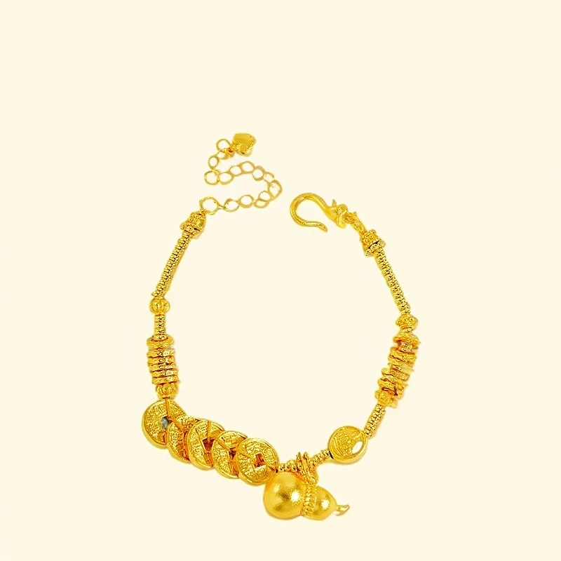 铜合金手链 新中式轻奢五帝钱葫芦手链金国风素款精致百搭饰品