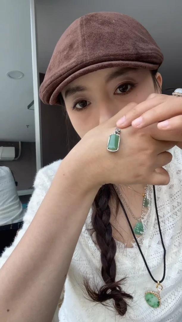 吊坠(不含链)银S925镶嵌翡翠天然缅甸A货翡翠