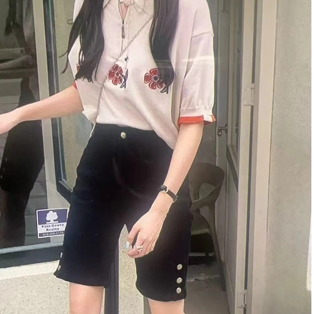 【胖丫家】大码夏季五分高腰高弹六扣短裤8803