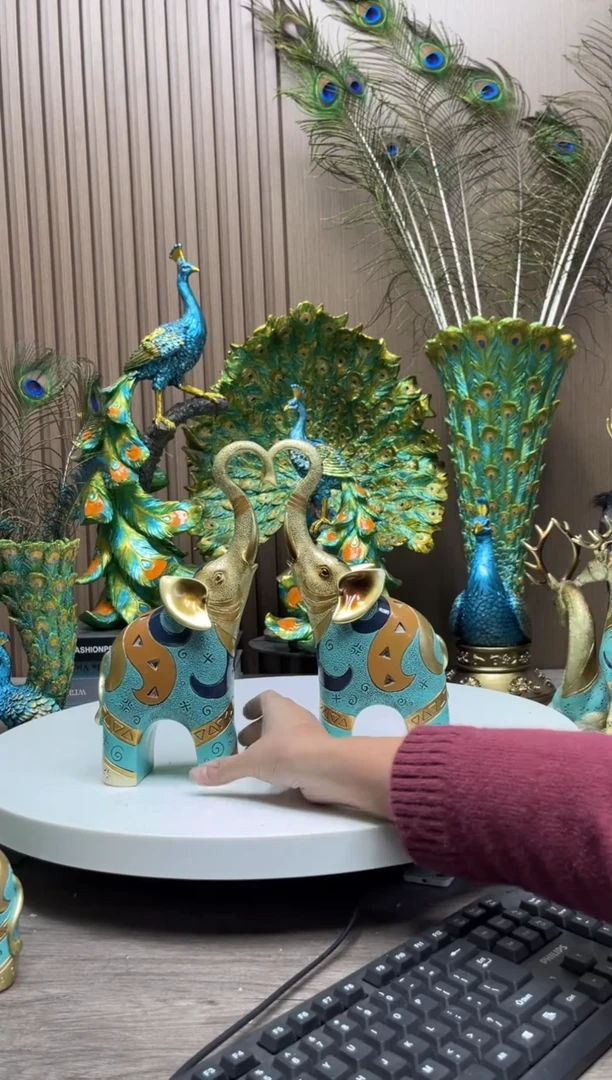 树脂29高线手绘爱心大象摆件一对价