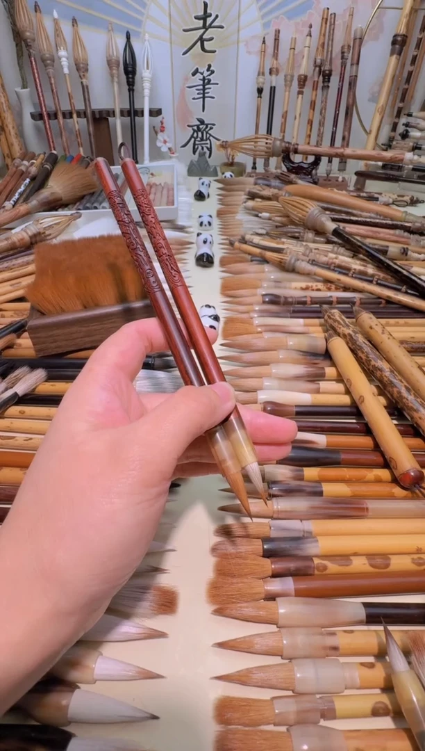 红檀雕龙杆狼毫小楷+狼羊小楷 组合套装