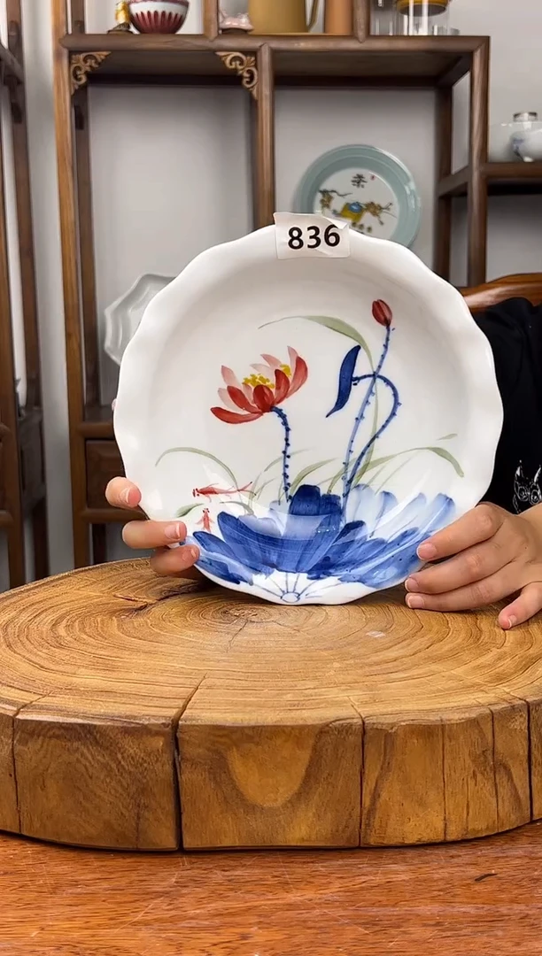 瓷片景德镇手绘釉中彩（食品级）如意盘836