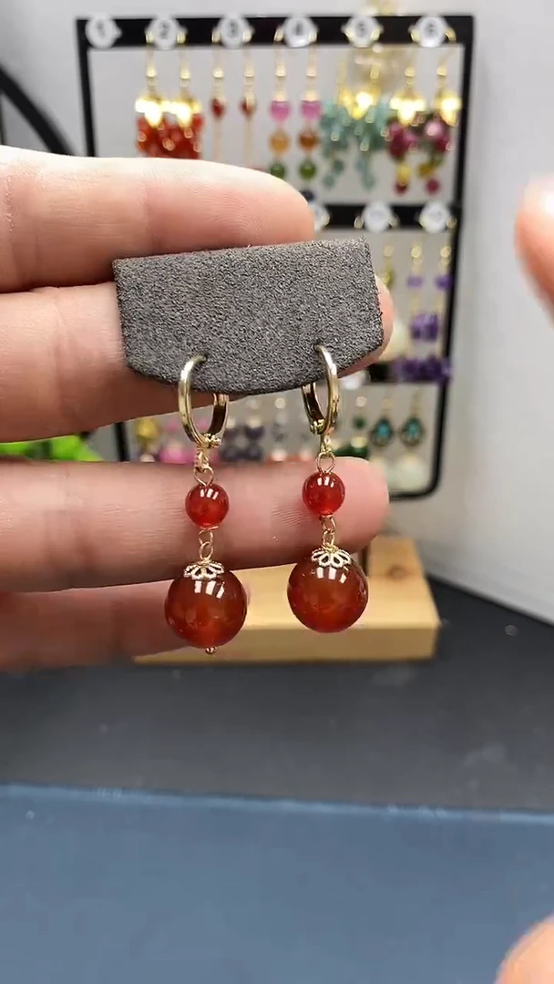 【闪购商品】南红玛瑙耳饰银S925镀金镶嵌尺寸12mm耳扣02