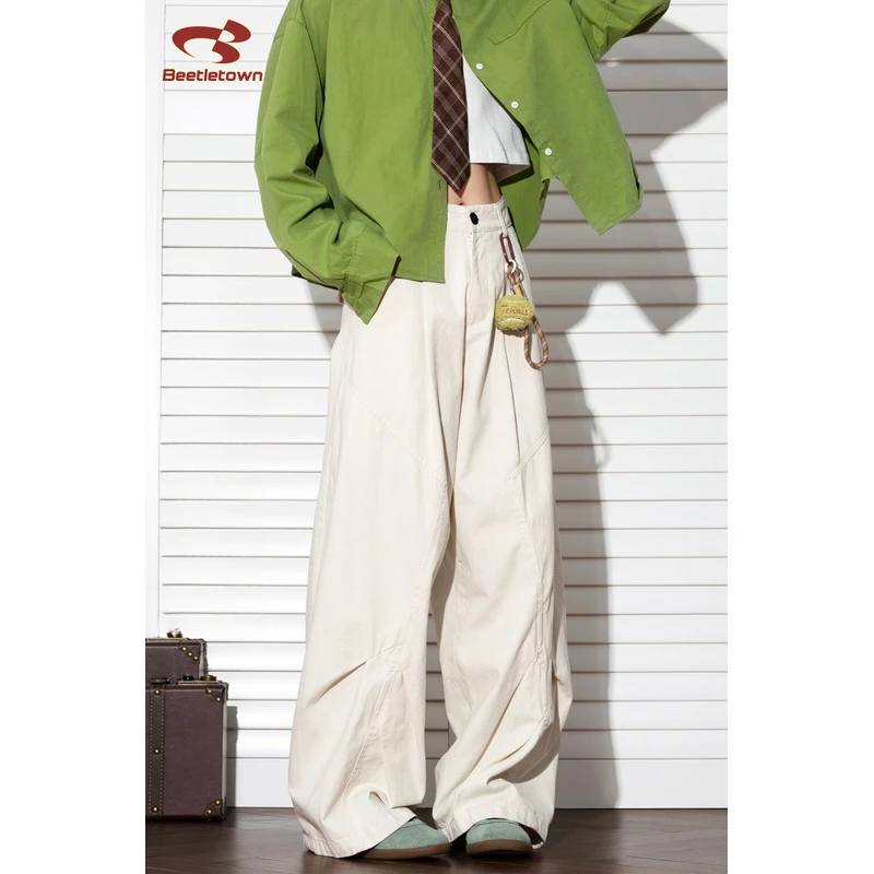 BEETLE TOWN美式压褶直筒休闲裤春宽松显瘦阔腿裤百搭工装裤子