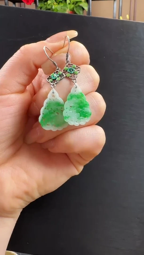 银S925镶嵌翡翠耳饰耳饰