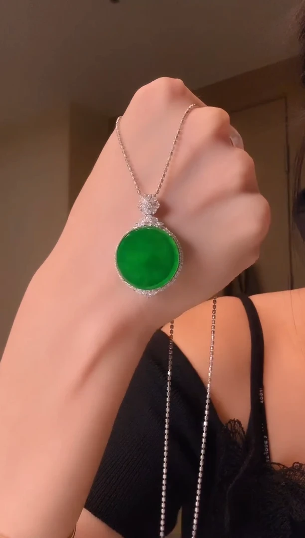 翡翠18K金镶嵌吊坠(不含链)天然翡翠吊坠