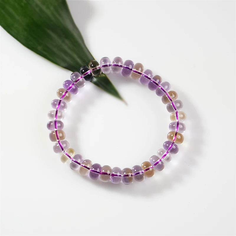 天然紫黄水晶算盘珠紫水晶手串