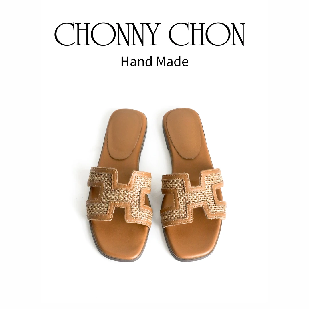 Chonny 爱马凉拖下款法式复古懒人一脚蹬沙滩凉鞋百搭真皮外穿