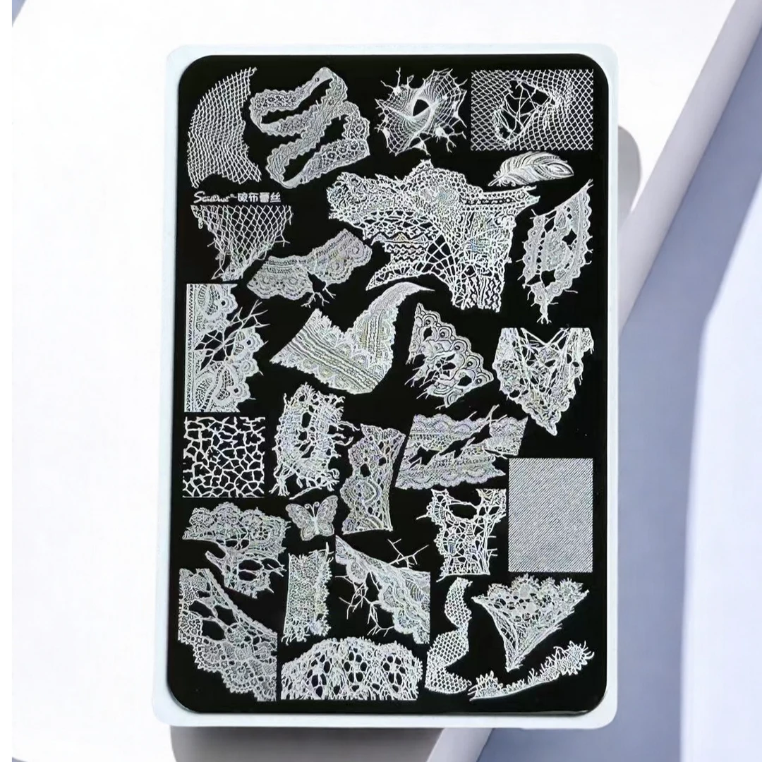 美甲印花转印钢板破布蕾丝图案模具硅胶印章美甲印花转印钢板