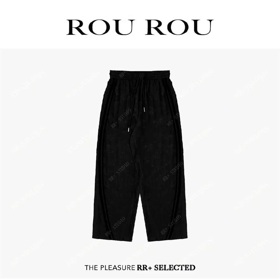 17270高级感垂坠感提花直筒裤女夏季新中式拖地休闲裤