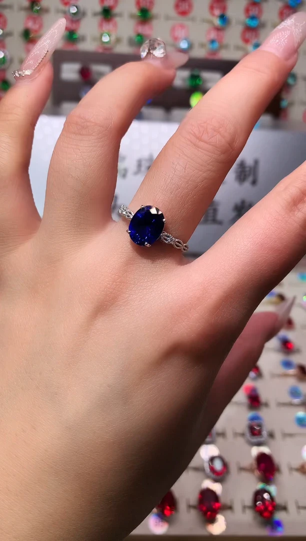 戒指蓝宝石银S925镶嵌8*10 银托