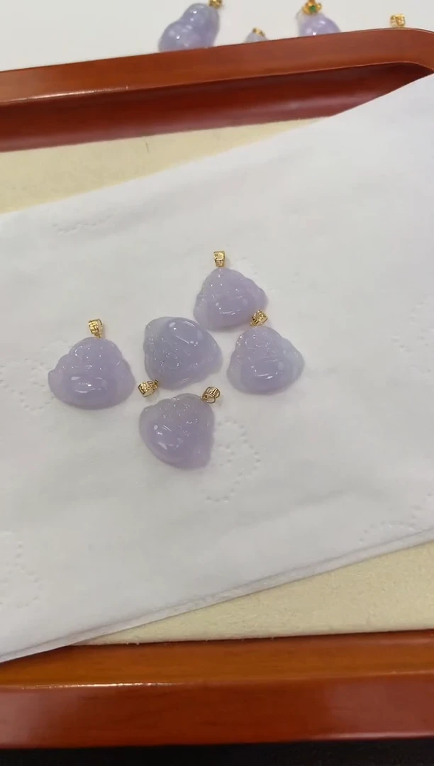 翡翠18K金镶嵌颈饰天然缅甸a货指甲盖大淡紫佛多样性发其一