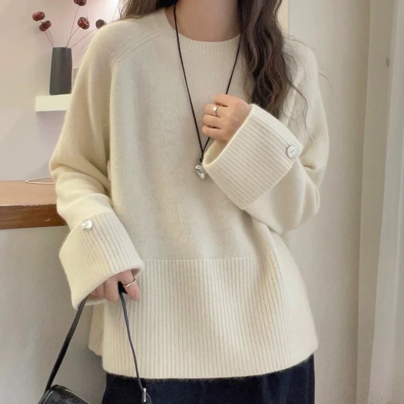 韩版慵懒风女士加厚羊毛衫新款百搭长袖针织衫秋冬爆款时尚打底衫