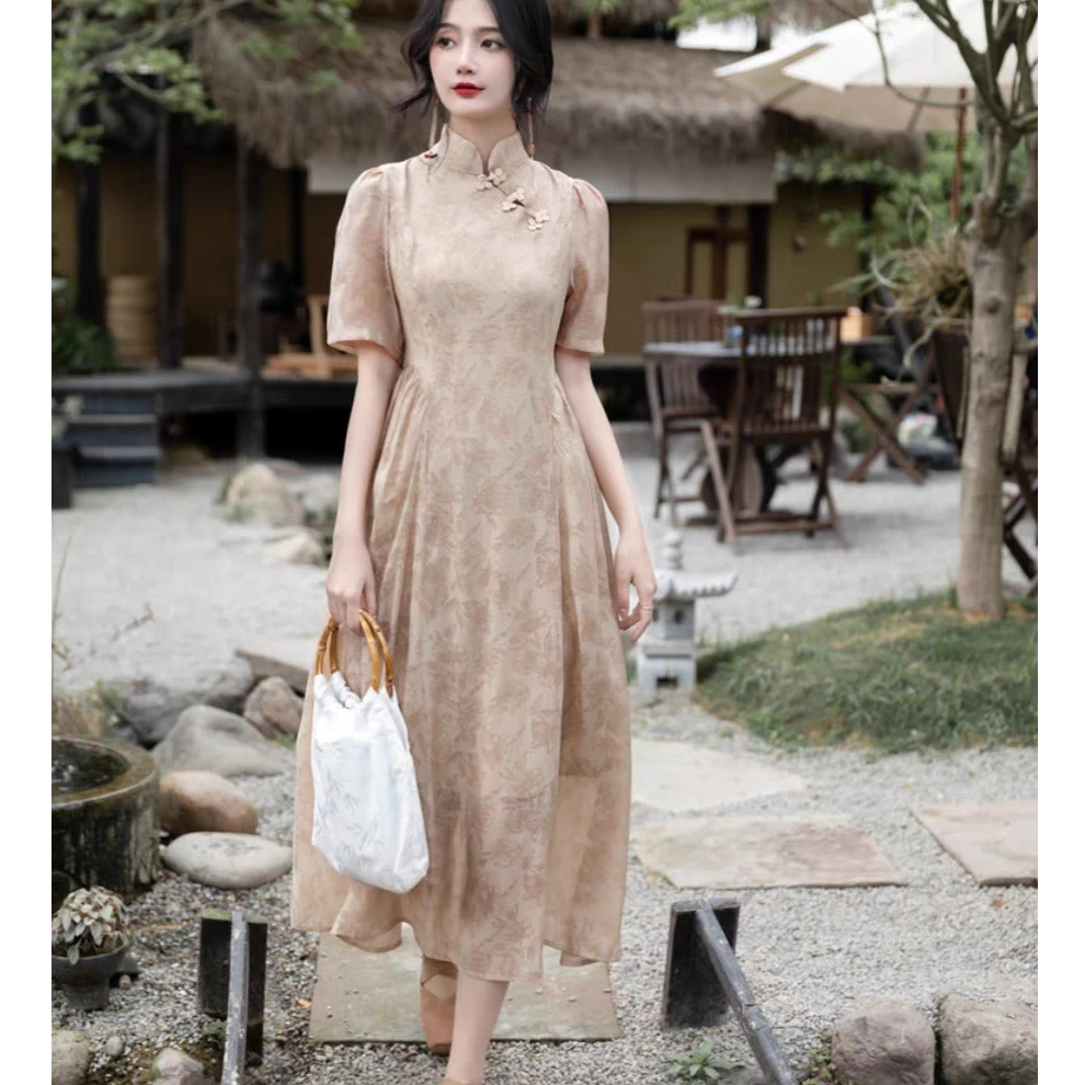 新中式国风碎花改良旗袍连衣裙女款盘扣年轻款少女长裙子 A232