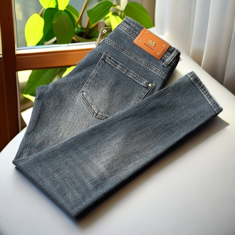 娜罗普西复古牛仔裤男潮牌裤子休闲蓝色弹力修身百搭直筒秋冬水洗