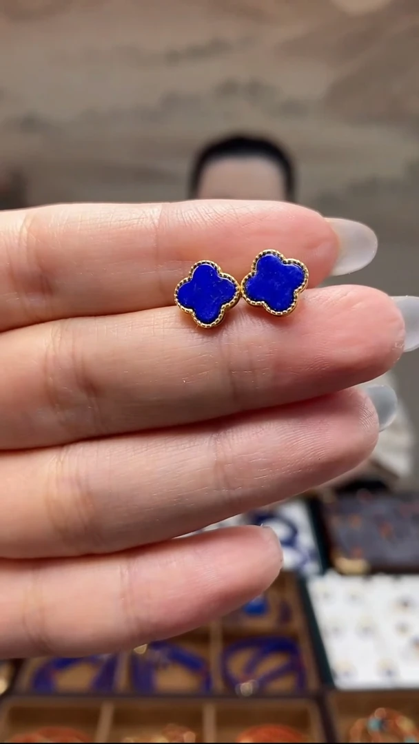 银S925镶嵌青金石耳饰EZ5256