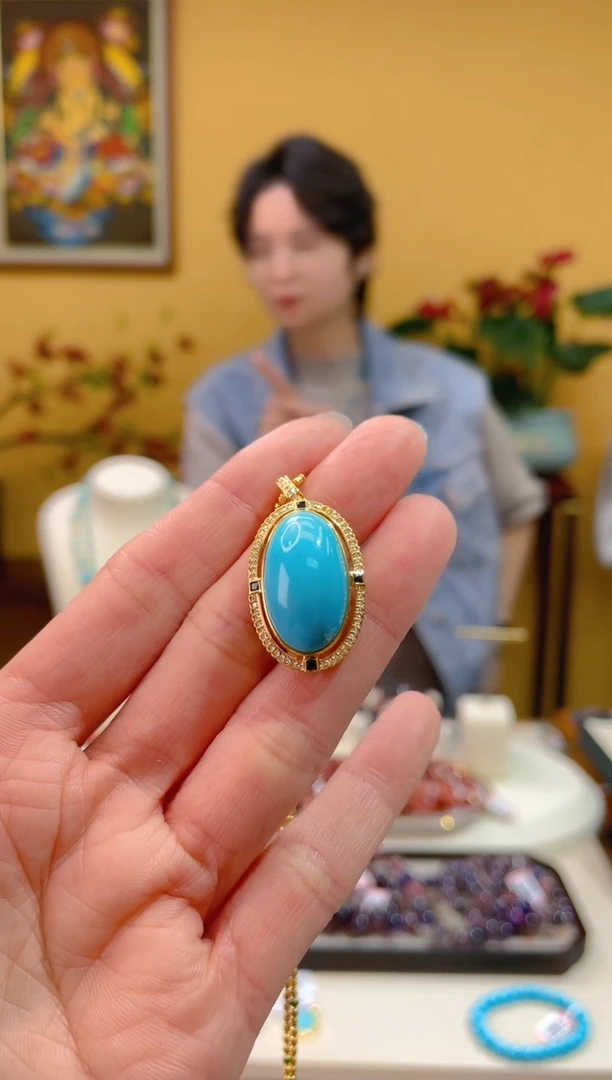 【闪购商品】绿松石颈饰18K金镶嵌47大蛋面