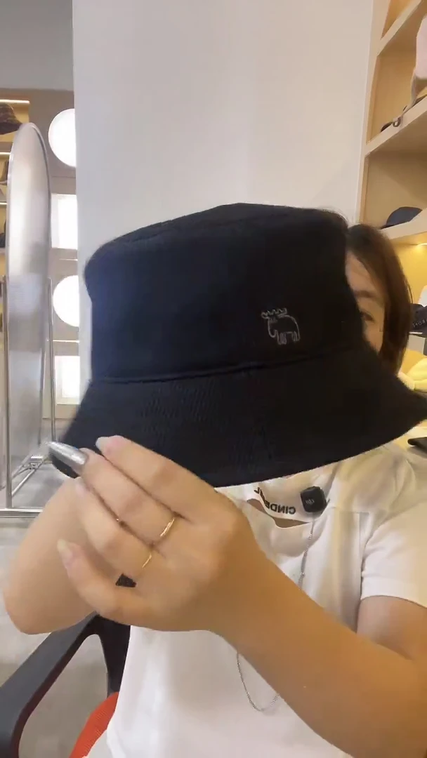 头层牛皮革黑色渔夫帽