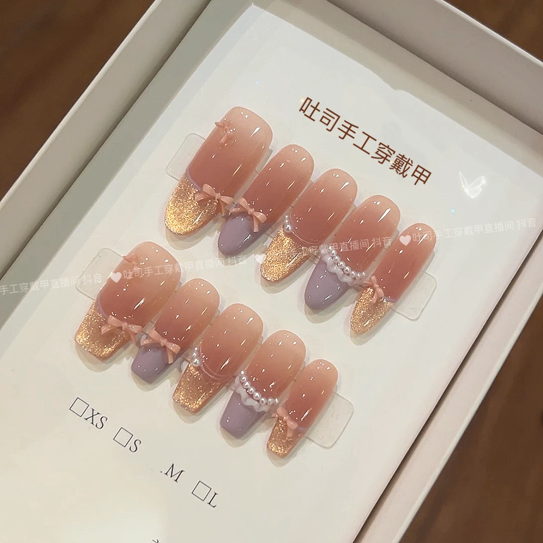 纯手工定制穿戴甲 心动蝴蝶 美甲贴片可拆卸假指甲贴10片春夏新款