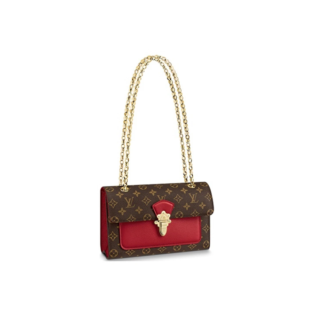99新 LouisVuitton/路易威登 维多利亚老花链条包 黑色/红色