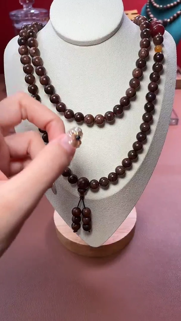 沉香手串沉水越南富森红土玉化08mm×108颗多圈设计款