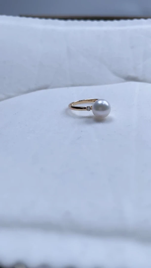【闪购商品】海水珍珠戒指18K金镶嵌18K金单钻款珍珠戒指