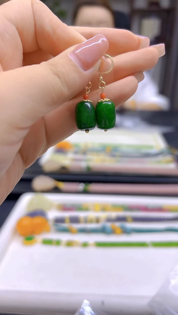 翡翠14K金镶嵌耳饰DIY款E772