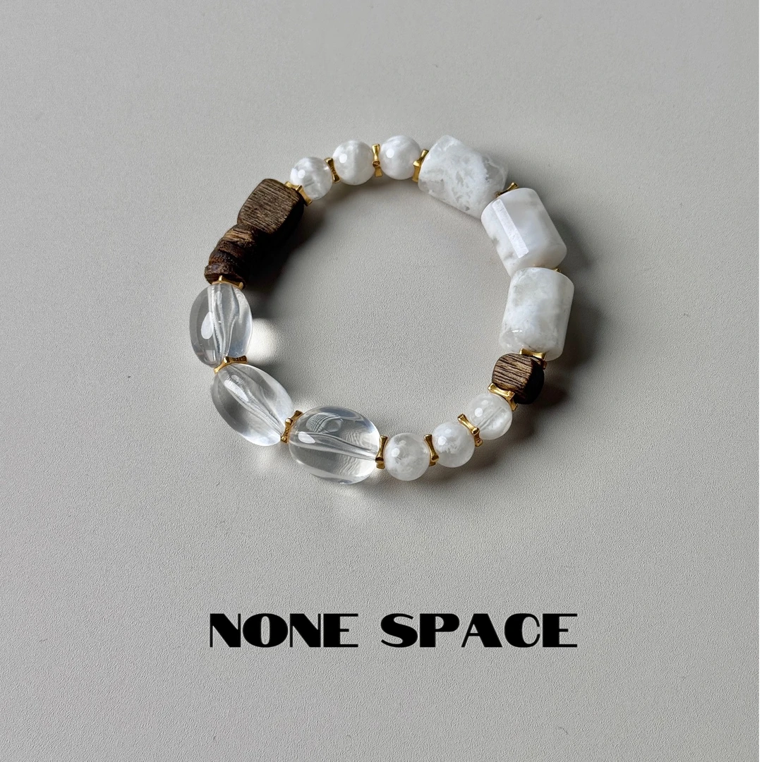 无境NONE SPACE【雪顶咖啡】原创设计雪花幽灵白水茶晶沉香手串