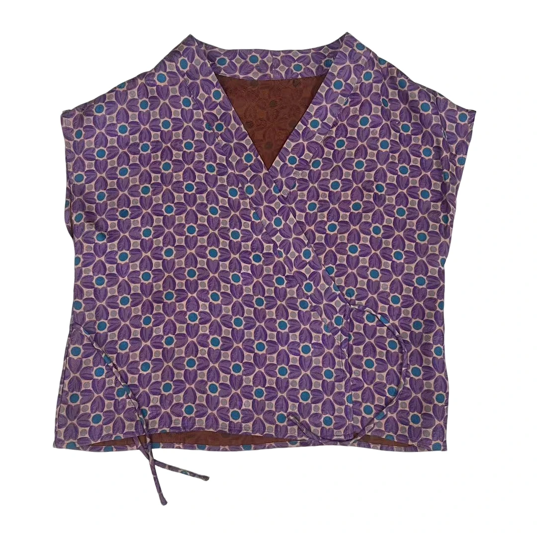 【红云纱绞萝紫色四叶草小道袍】 衣长54